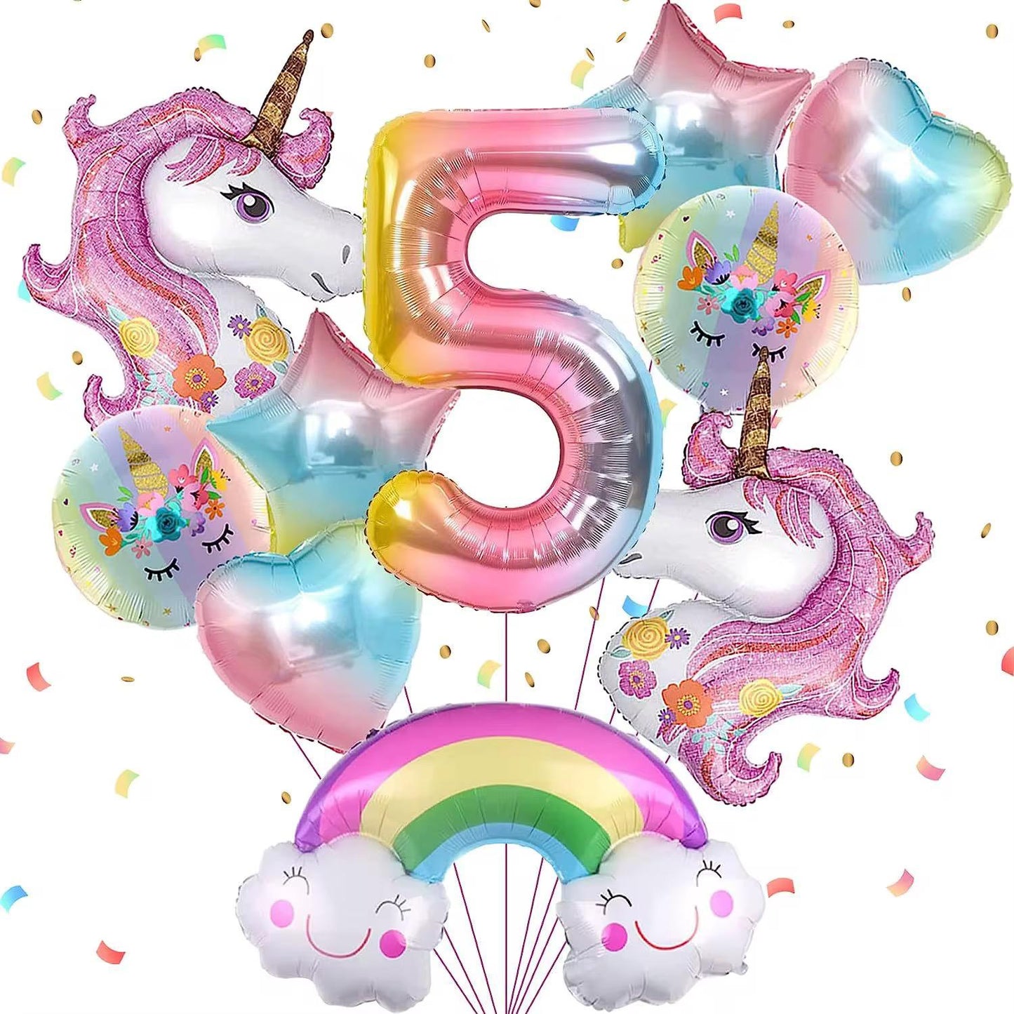 Einhorn Ballon Set Zahl 1-9 Geburtstag Deko Regenbogen, Herz & Stern Ballons