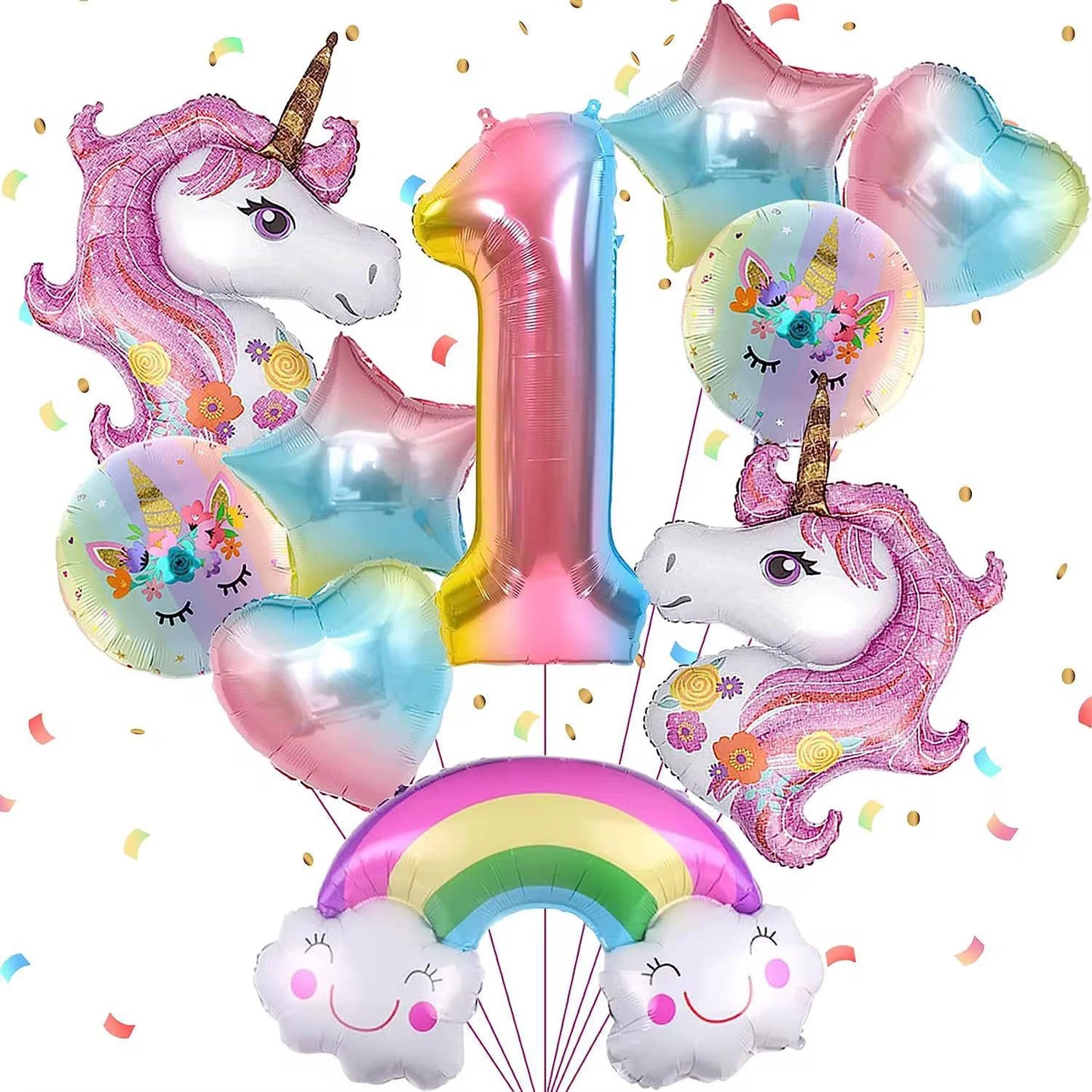 Einhorn Ballon Set Zahl 1-9 Geburtstag Deko Regenbogen, Herz & Stern Ballons