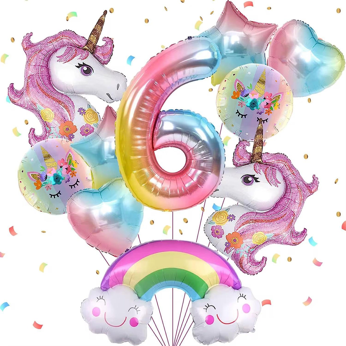 Einhorn Ballon Set Zahl 1-9 Geburtstag Deko Regenbogen, Herz & Stern Ballons