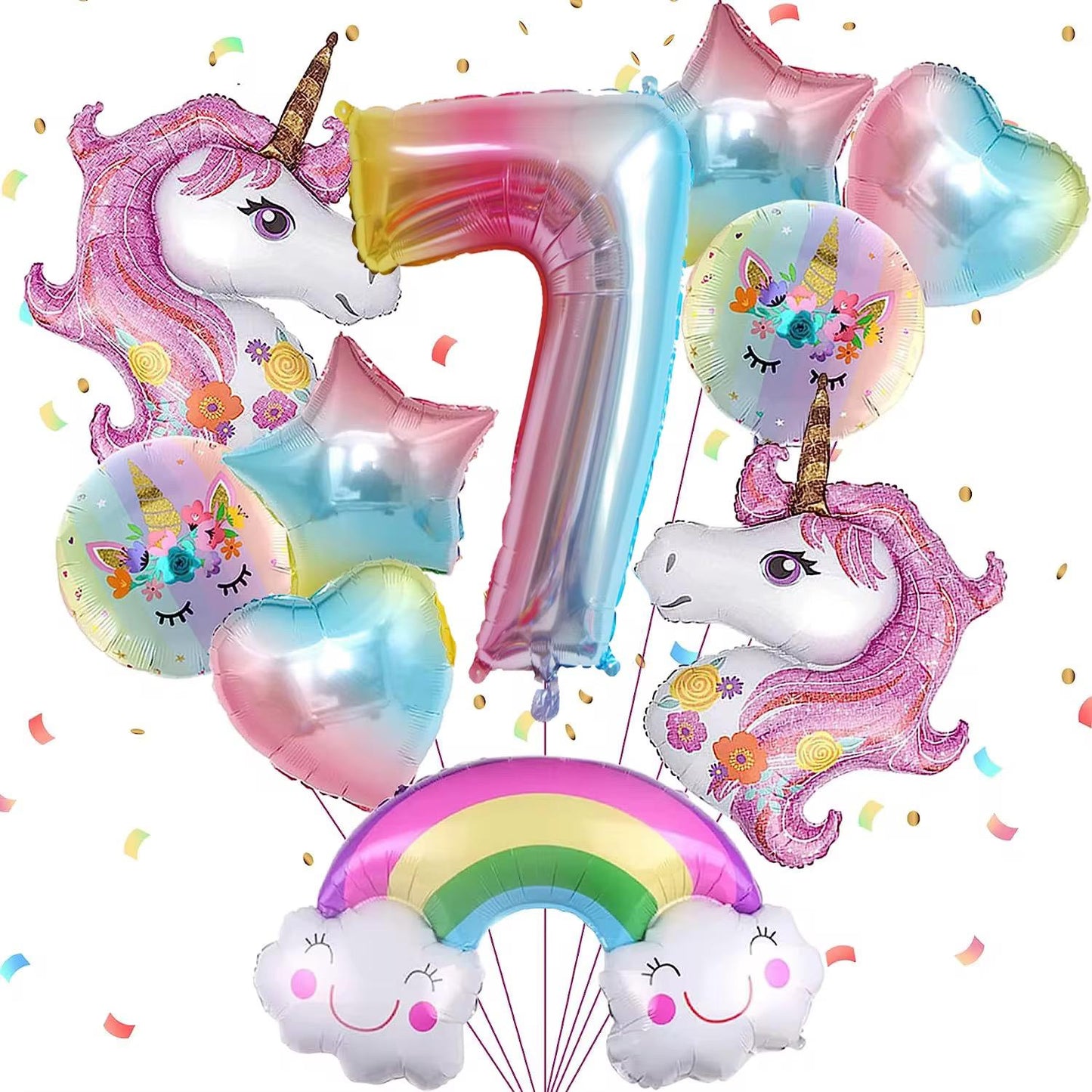Einhorn Ballon Set Zahl 1-9 Geburtstag Deko Regenbogen, Herz & Stern Ballons