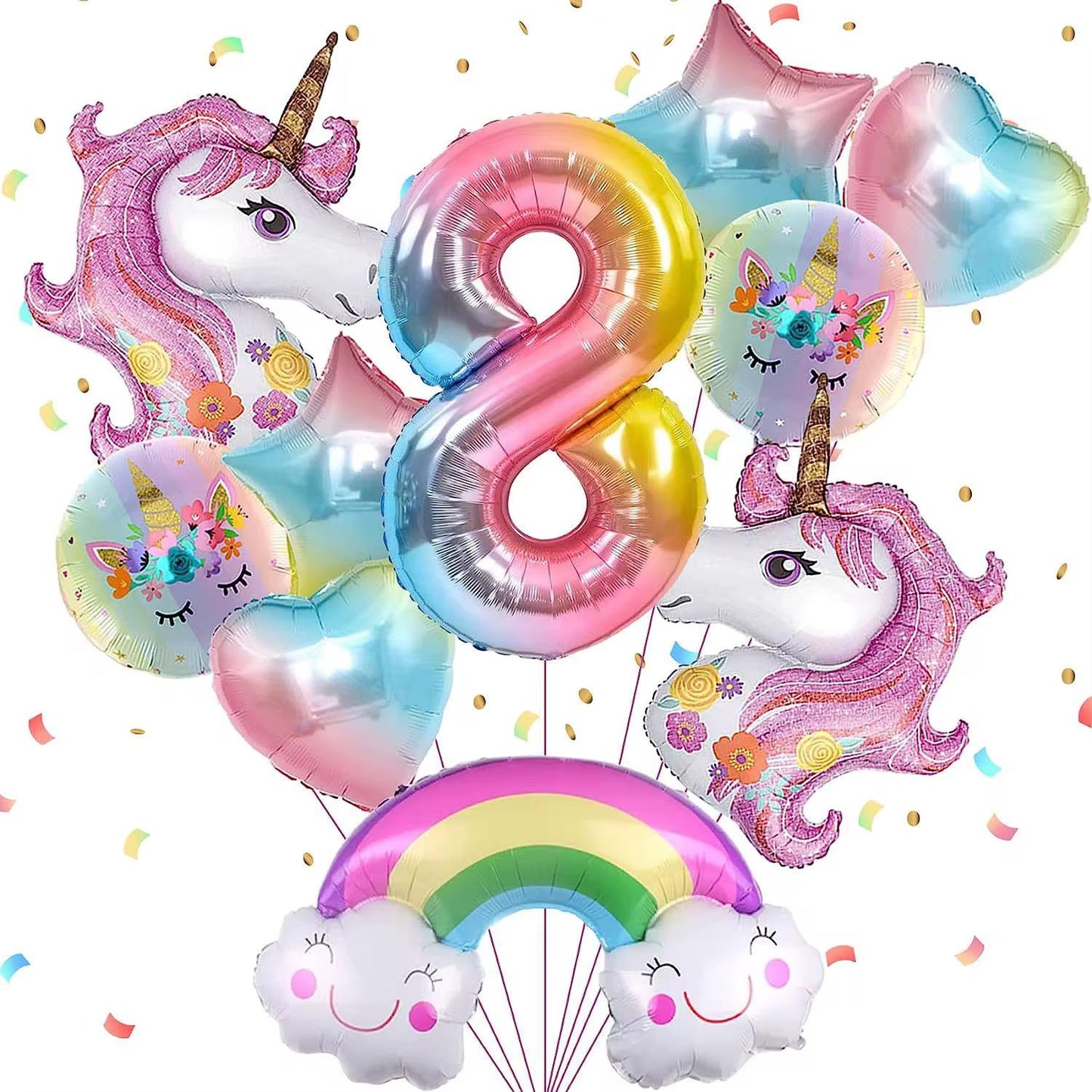 Einhorn Ballon Set Zahl 1-9 Geburtstag Deko Regenbogen, Herz & Stern Ballons