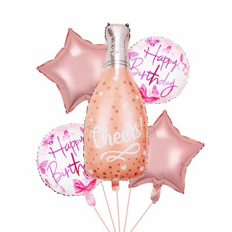 Geburtstags Luftballon Set Champagnerflasche Happy Birthday Party Deko Ballons