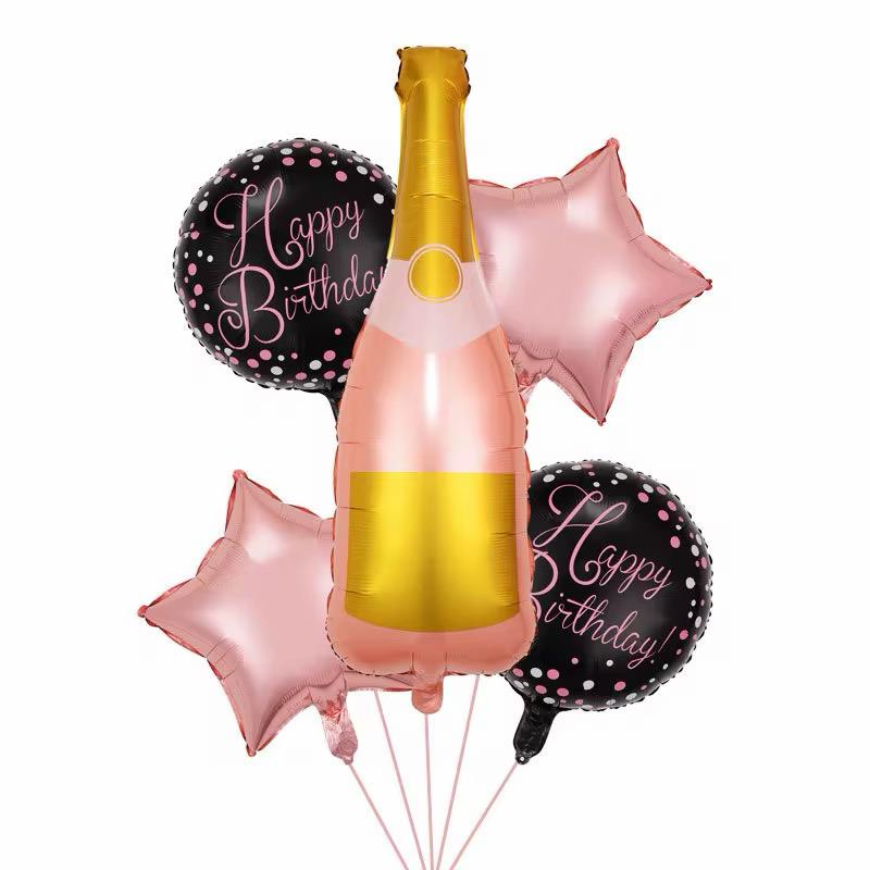 Geburtstags Luftballon Set Champagnerflasche Happy Birthday Party Deko Ballons
