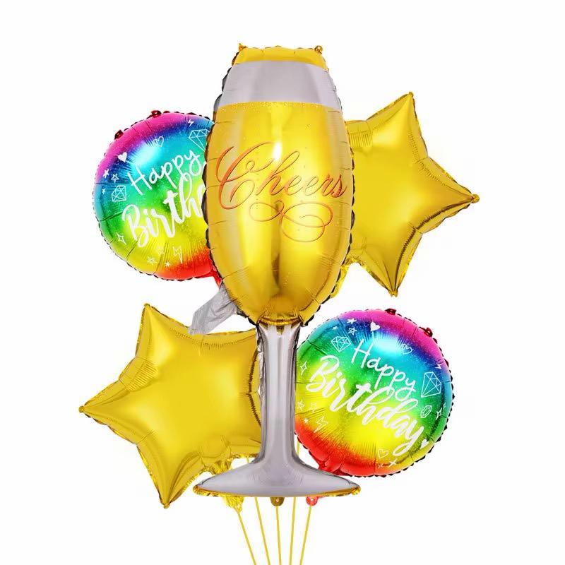 Geburtstags Luftballon Set Champagnerflasche Happy Birthday Party Deko Ballons