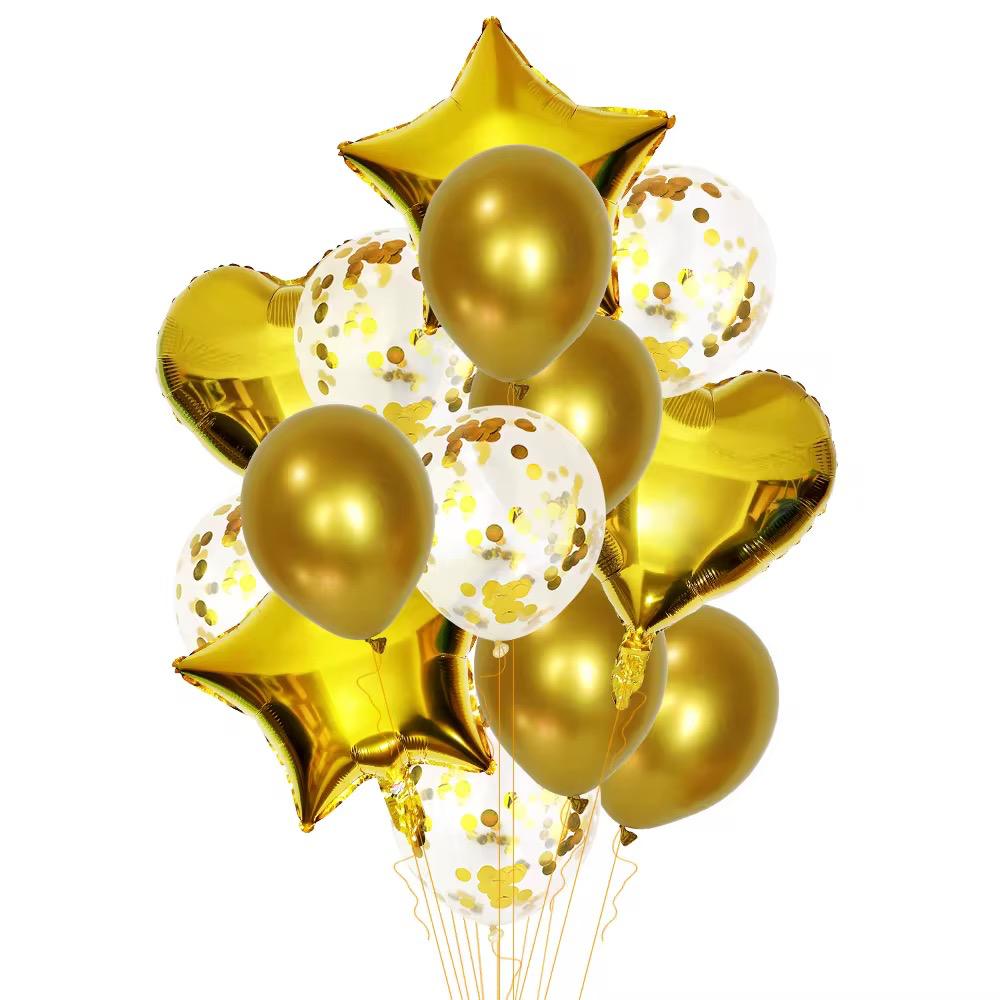Party Ballon Set 14 Teilig Herz & Sternballons Konfetti Geburtstag Luftballons