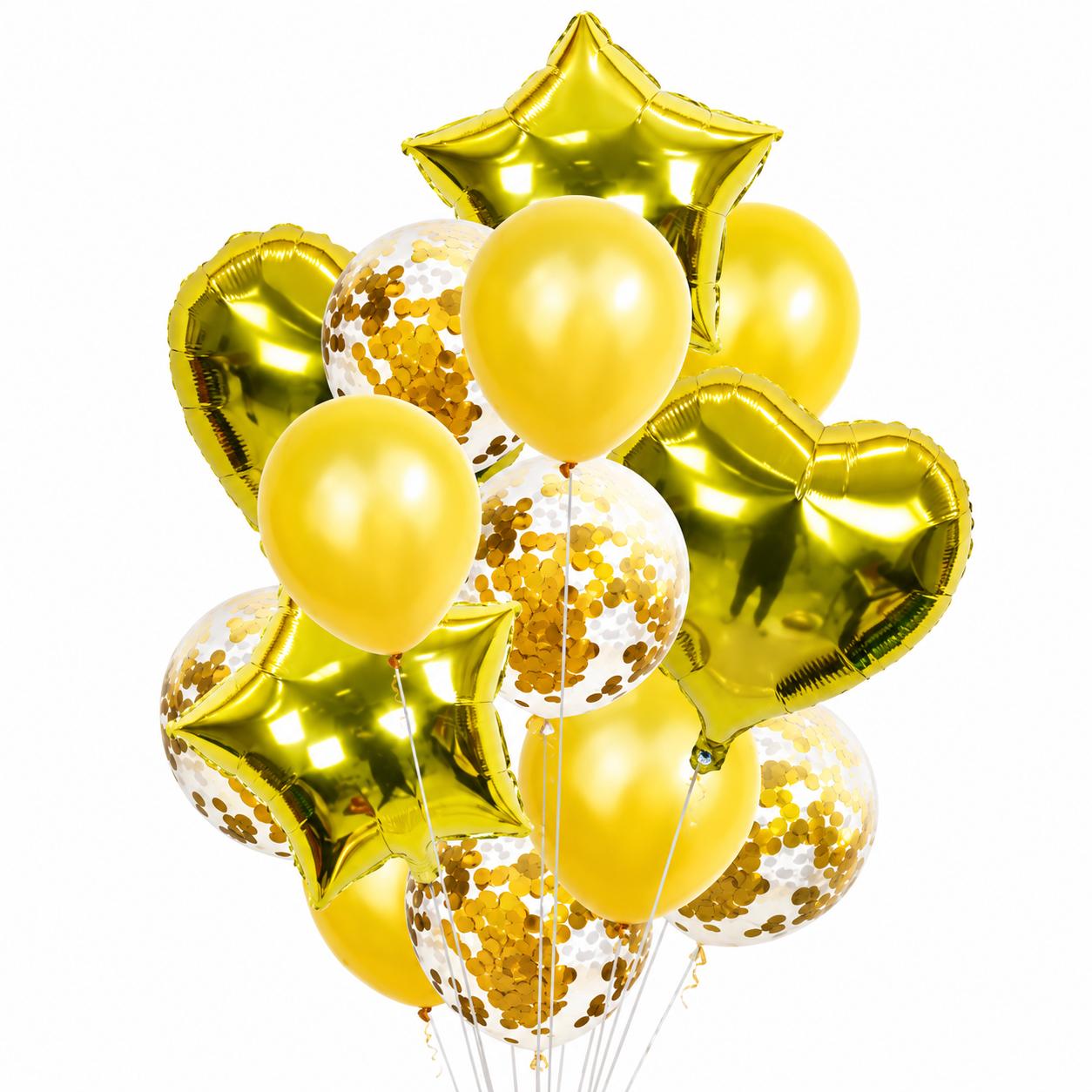 Luftballon Set 14 Teilig Herz Stern Ballons Geburtstag Deko Konfetti Luftballons