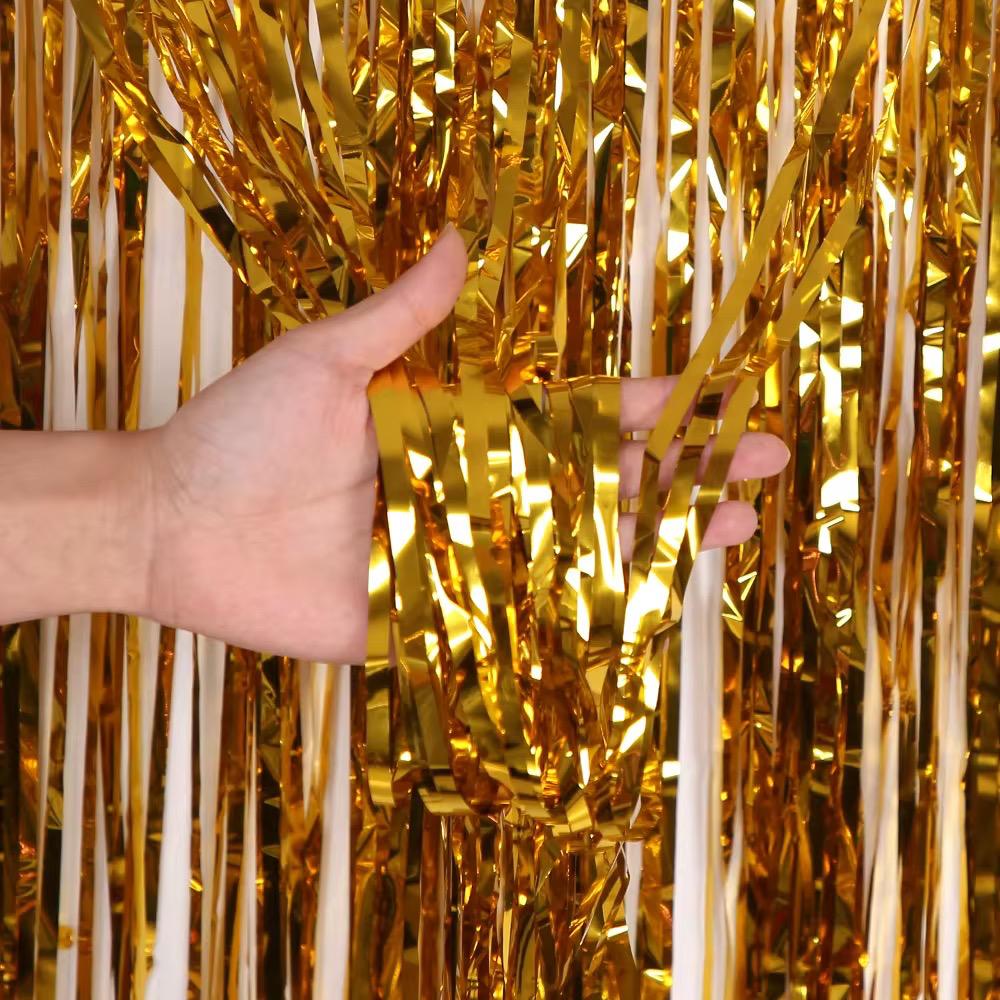 Lametta Vorhang Party Deko Fotohintergrund Metallic 100x200cm Wand Dekoration