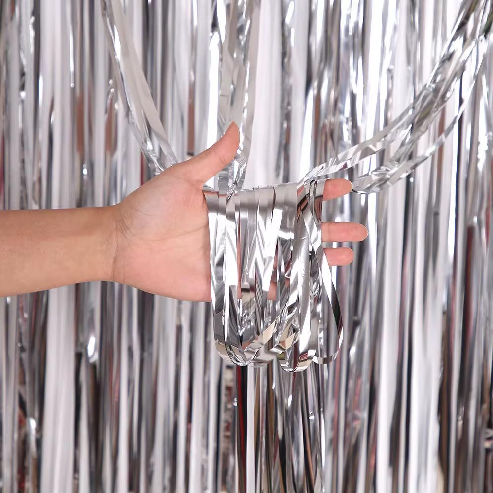 Lametta Vorhang Party Deko Fotohintergrund Metallic 100x200cm Wand Dekoration