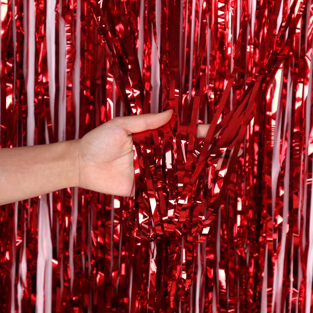 Lametta Vorhang Party Deko Fotohintergrund Metallic 100x200cm Wand Dekoration