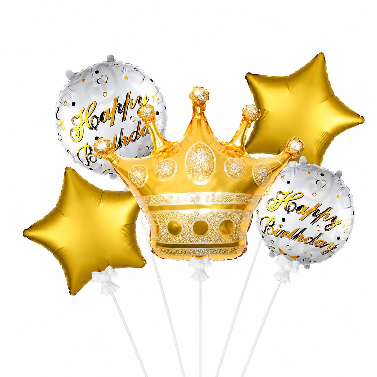 Happy Birthday Ballons Geburtstag Deko Set Flasche Krone Glas Helium Luftballons