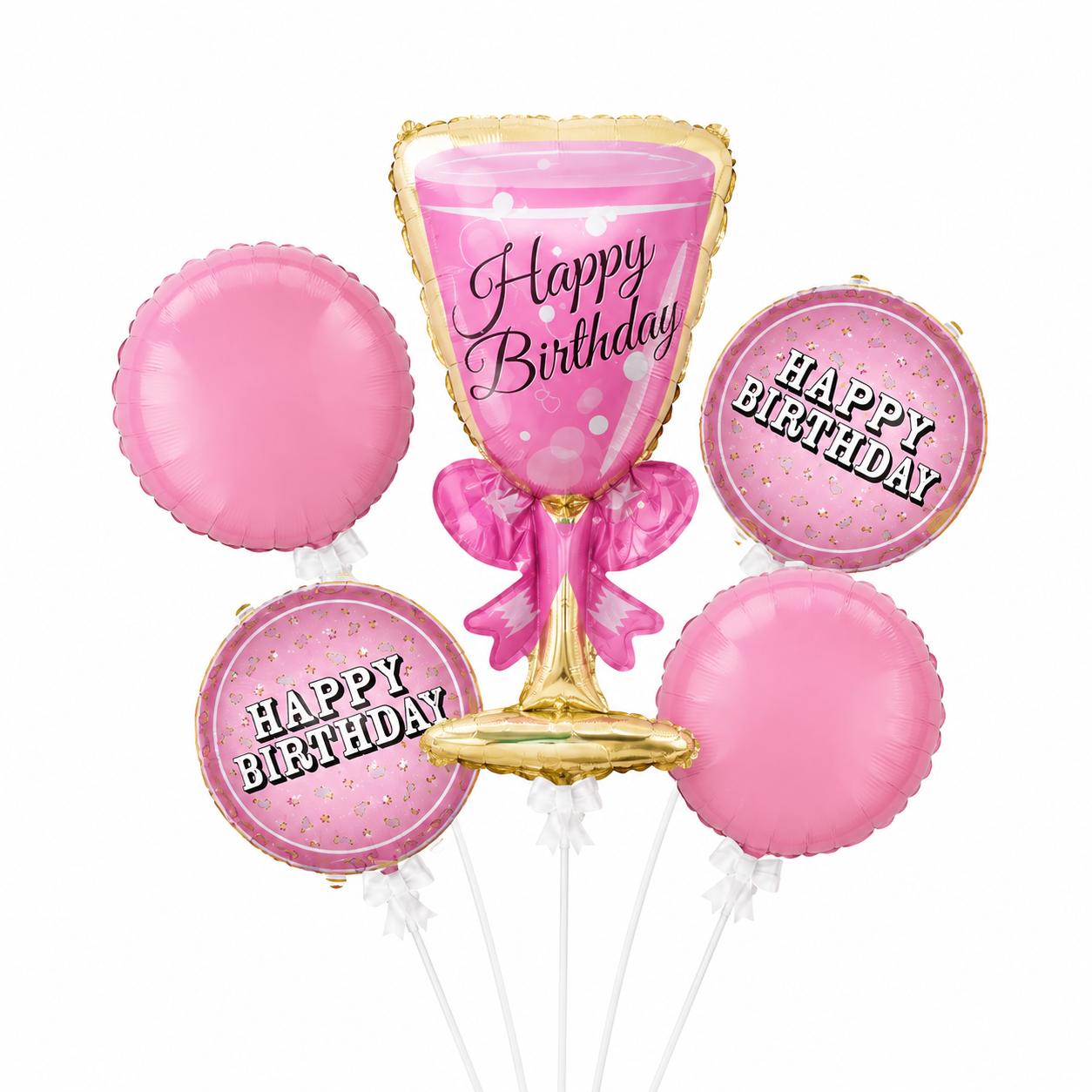 Happy Birthday Ballons Geburtstag Deko Set Flasche Krone Glas Helium Luftballons