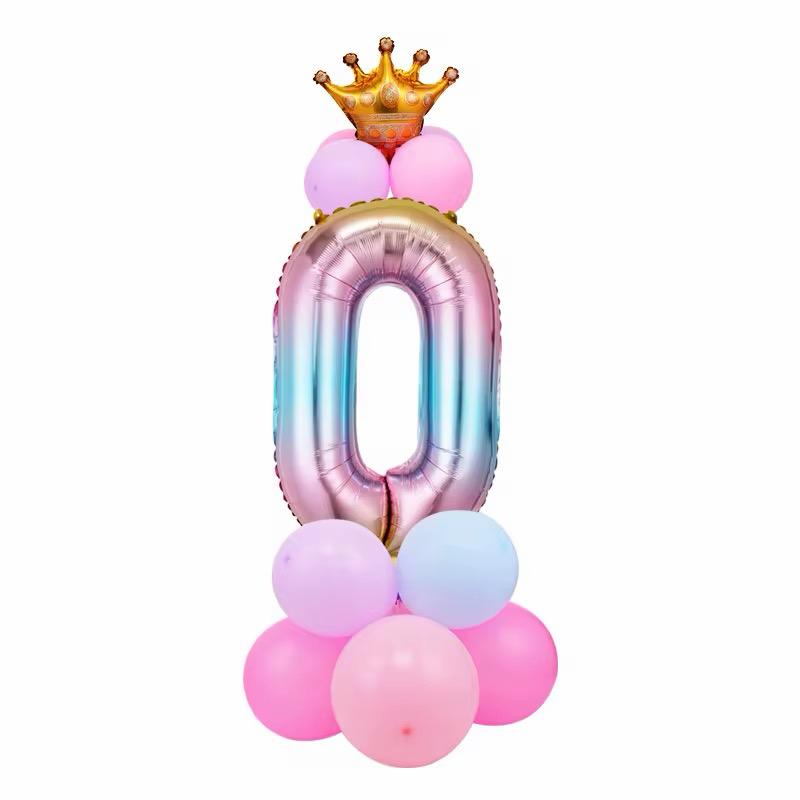 Zahlenballon Set mit Krone Mädchen Geburtstags Deko Luftballons Rosa / Pink
