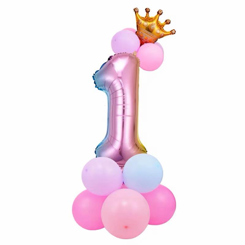 Zahlenballon Set mit Krone Mädchen Geburtstags Deko Luftballons Rosa / Pink