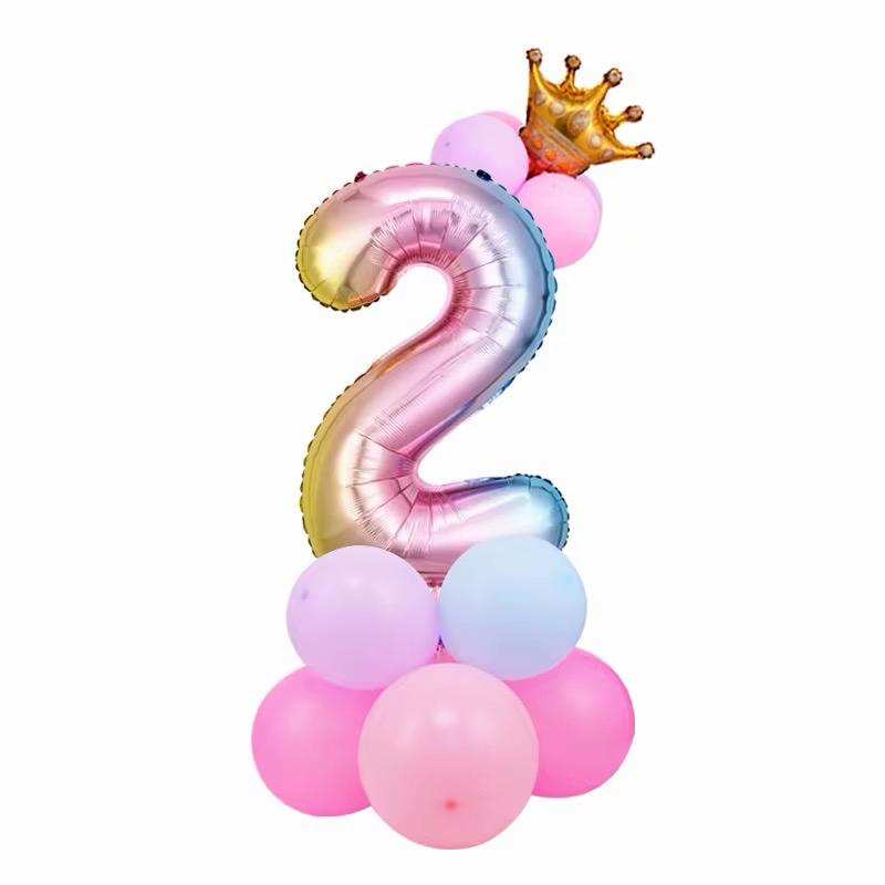 Zahlenballon Set mit Krone Mädchen Geburtstags Deko Luftballons Rosa / Pink