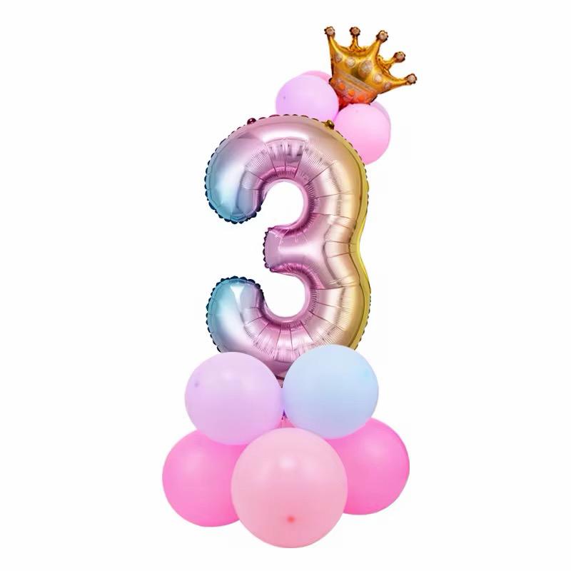 Zahlenballon Set mit Krone Mädchen Geburtstags Deko Luftballons Rosa / Pink