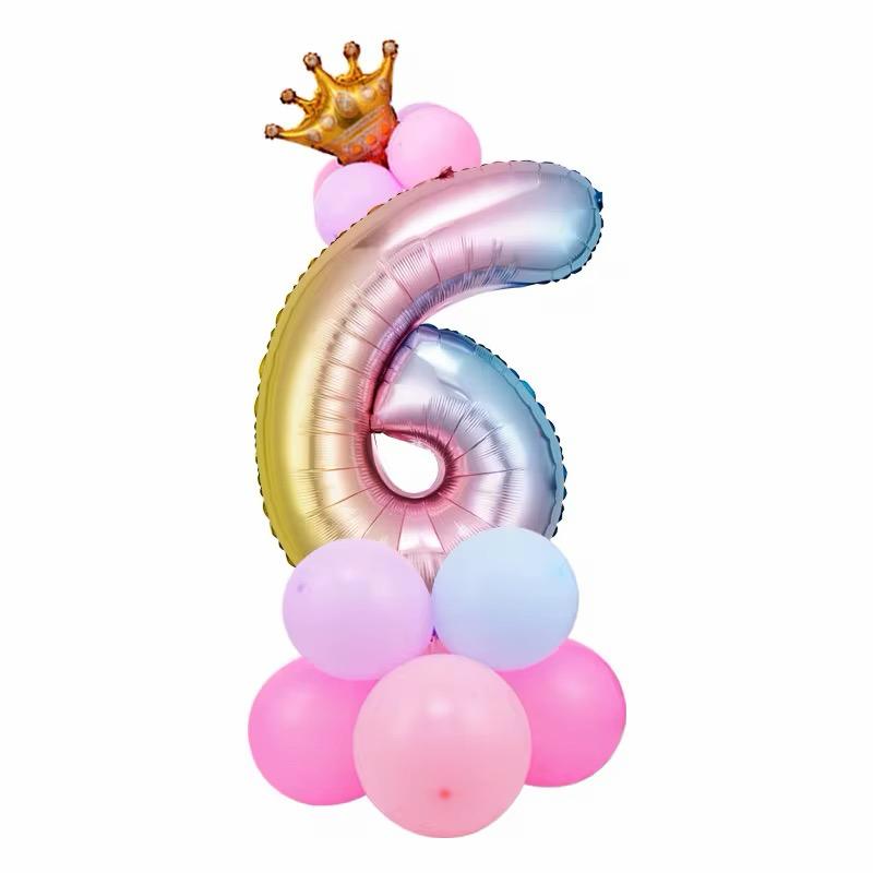 Zahlenballon Set mit Krone Mädchen Geburtstags Deko Luftballons Rosa / Pink