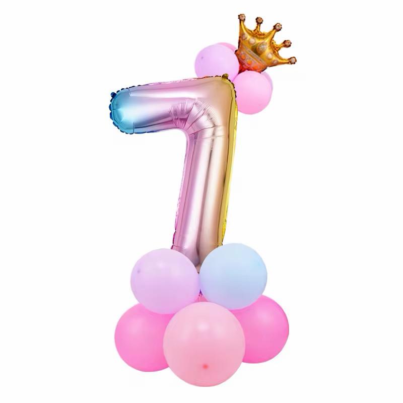 Zahlenballon Set mit Krone Mädchen Geburtstags Deko Luftballons Rosa / Pink
