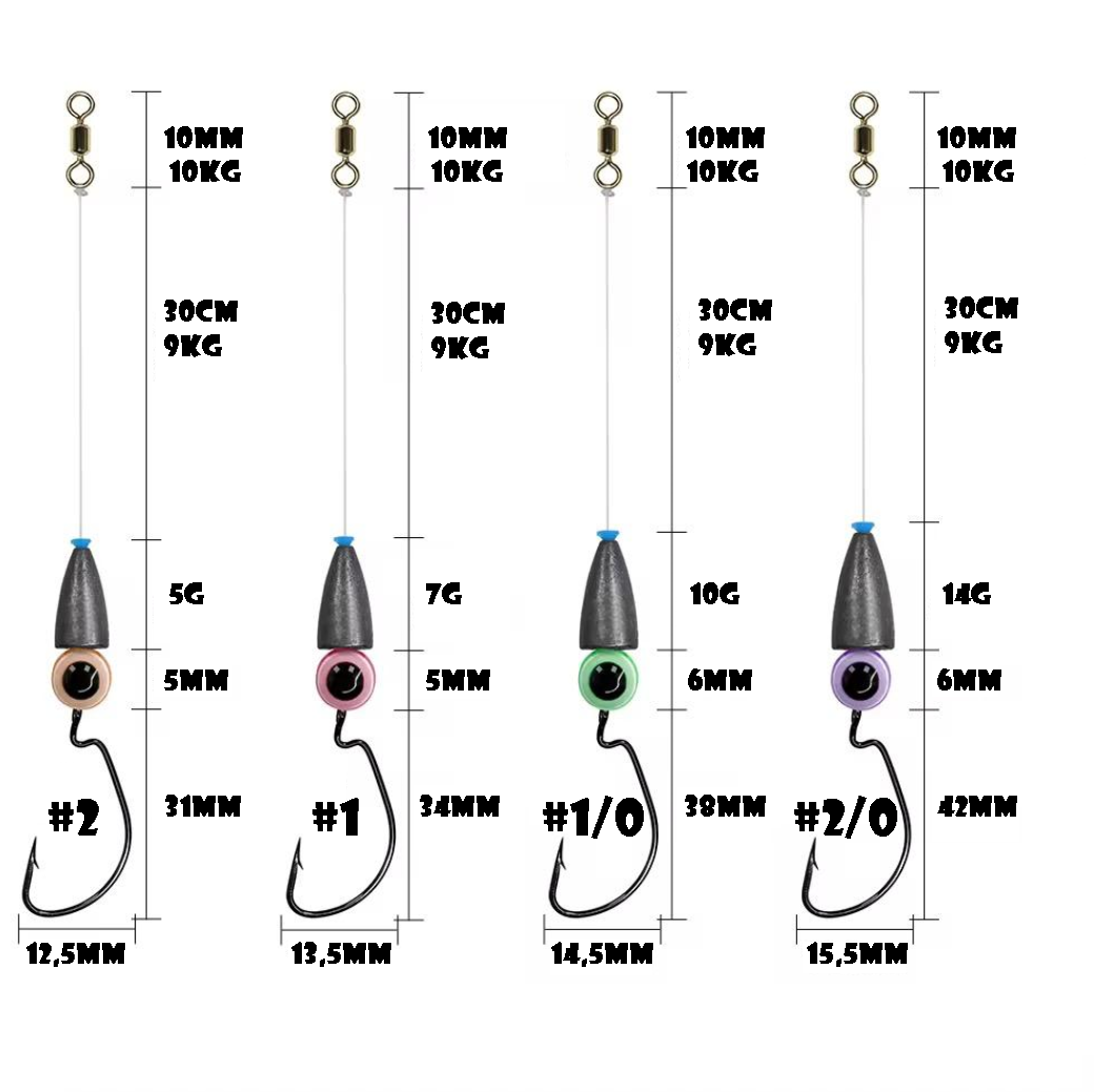 Carolina Rig / Texas Rig 5-14g von Hand gebundene Angel Montagen mit Bullet Blei