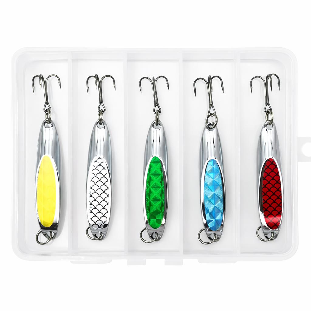 Blinker 21g Spoon Köder - Metall Angelköder - Raubfisch Angeln - 5er Set mit Box