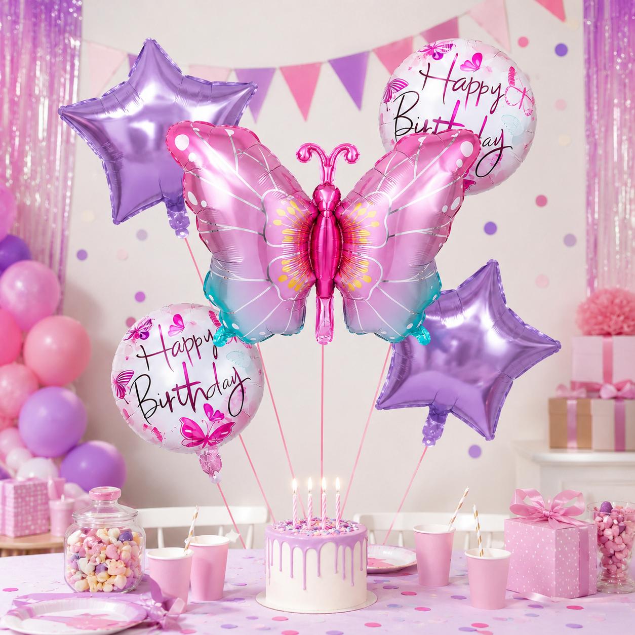 Schmetterling Folienballon Set Happy Birthday Kinder Geburtstag Deko Luft&Helium