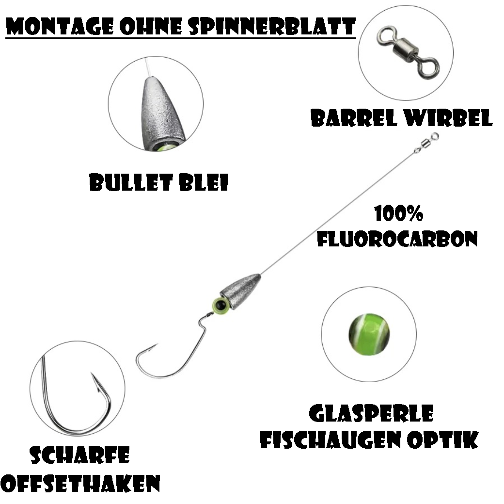 Carolina Rig / Texas Rig 5-14g von Hand gebundene Angel Montagen mit Bullet Blei